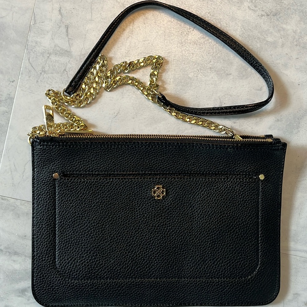 Ann Taylor Mini iPad bag   Wrap gift in this !  genuine leather  black/gold NWT - Picture 3 of 15